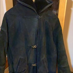 Suede Leather Hooded Shearling Coat